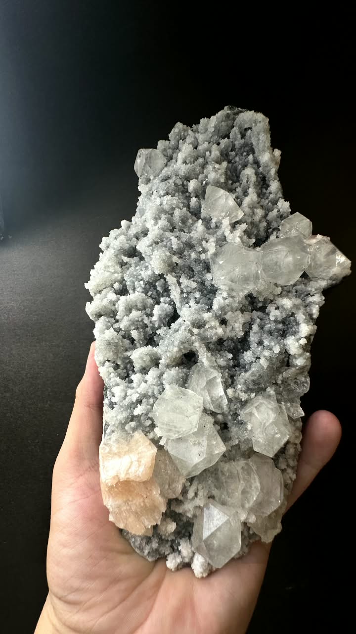 Cubic Apophyllite with Stilbite on Chalcedony, India - photo 9