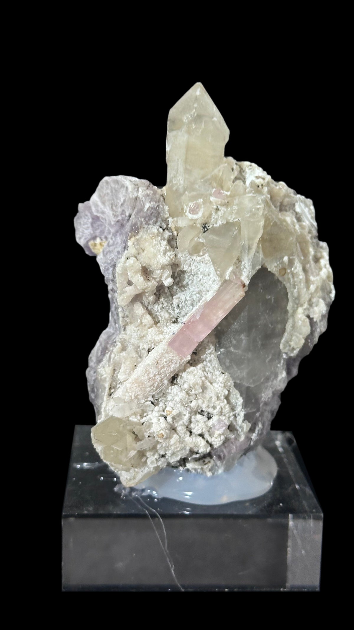 Pink Tourmaline on Lepidolite with Smoky Quartz – Afghanistan