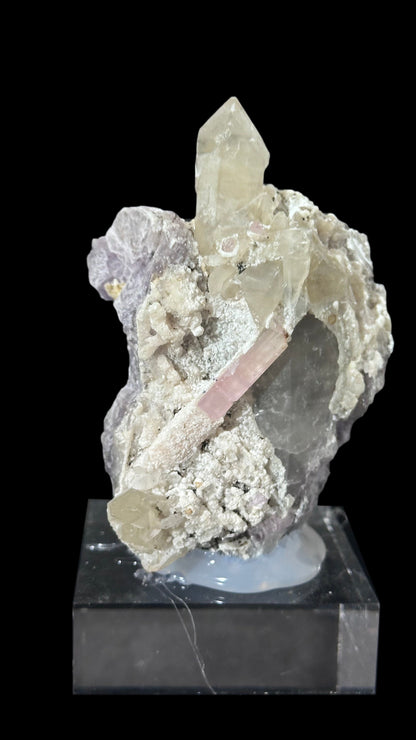 Pink Tourmaline on Lepidolite with Smoky Quartz – Afghanistan