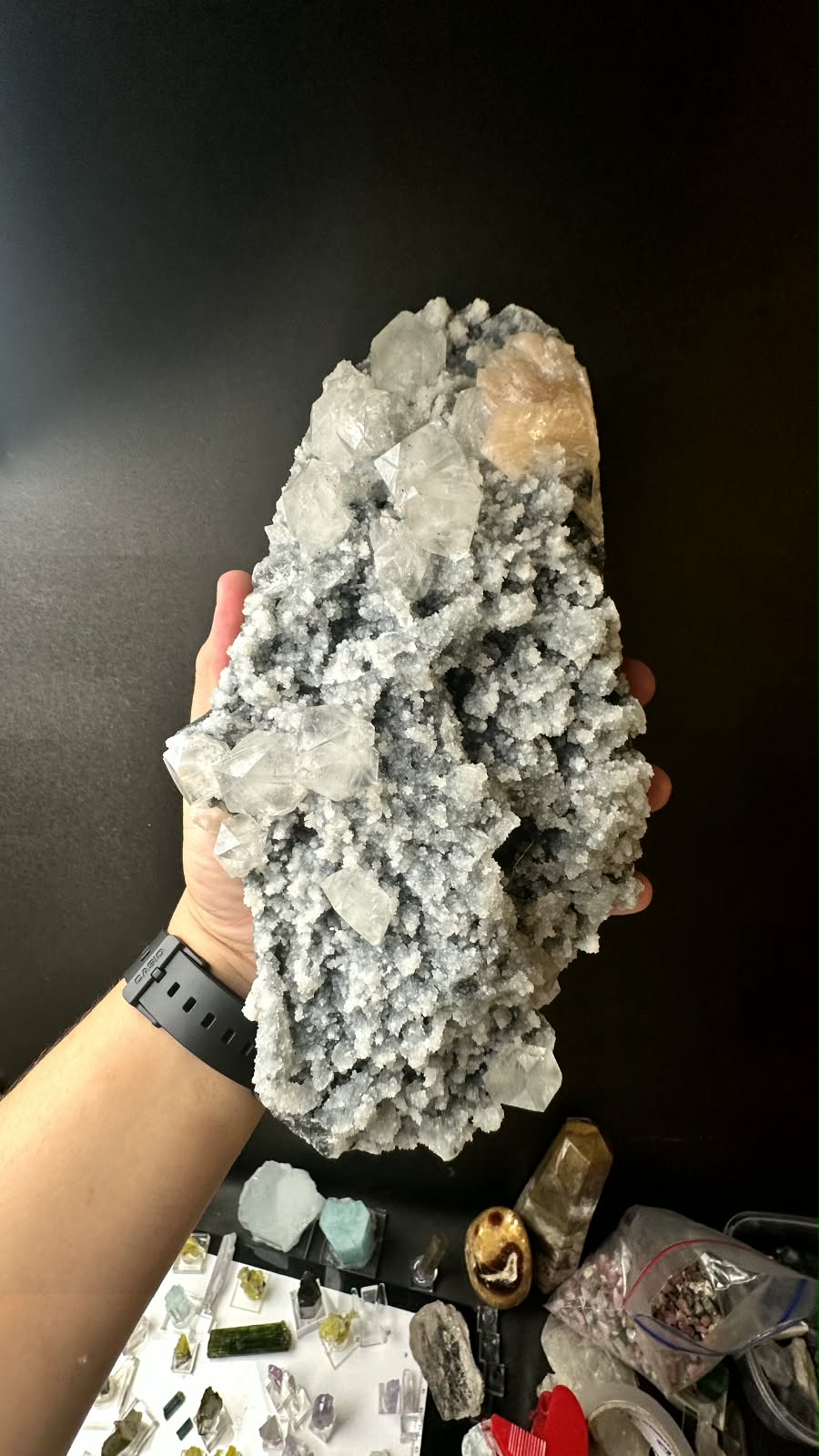 Cubic Apophyllite with Stilbite on Chalcedony, India - photo 3