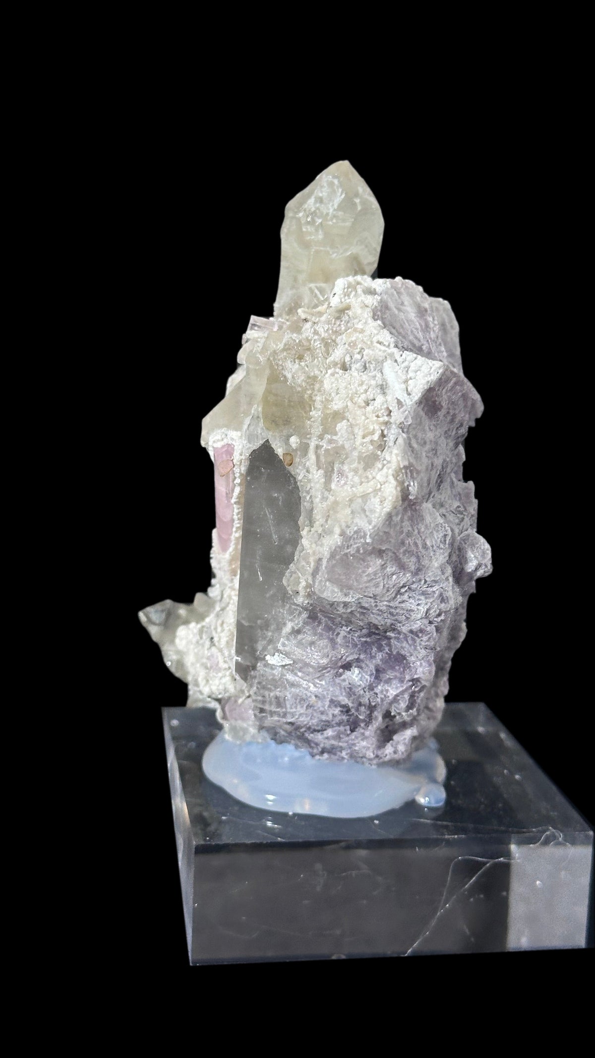Pink Tourmaline on Lepidolite with Smoky Quartz – Afghanistan, view 2