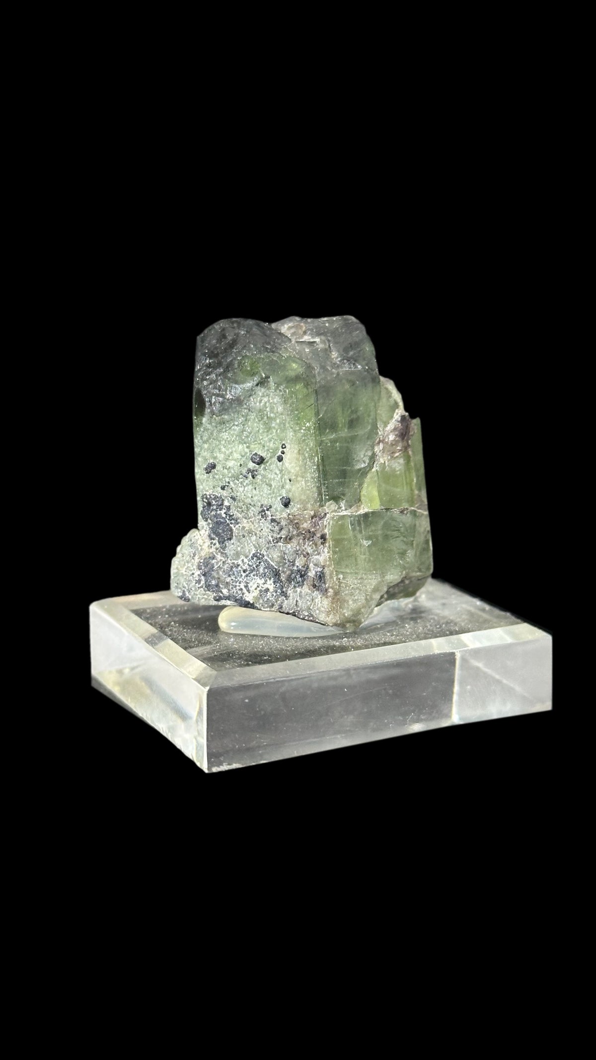 Peridot Crystal with Rutile and Magnetite Specimen, view 2