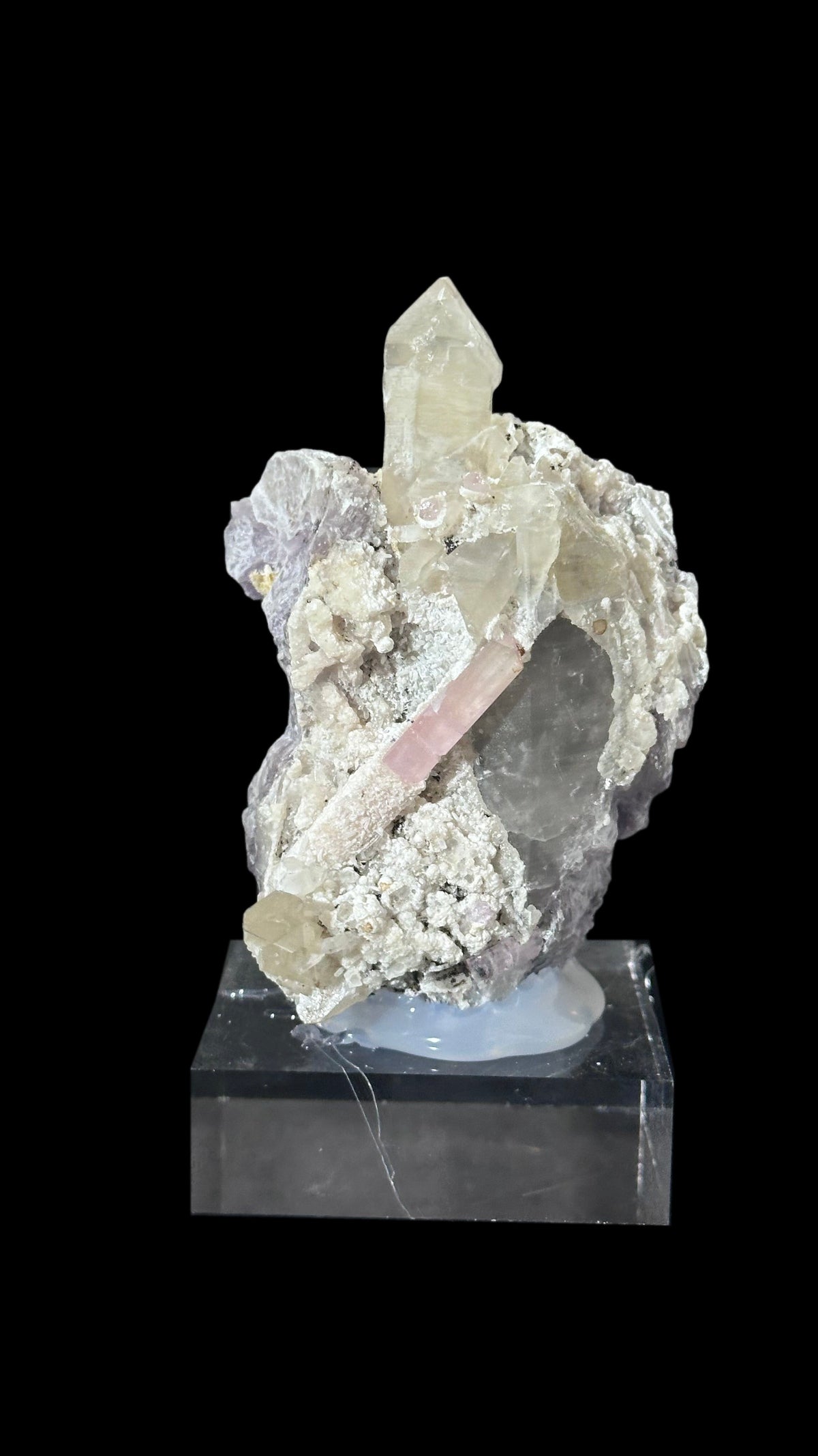 Pink Tourmaline on Lepidolite with Smoky Quartz – Afghanistan, view 4
