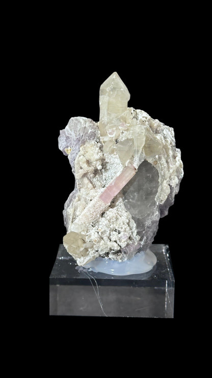 Pink Tourmaline on Lepidolite with Smoky Quartz – Afghanistan