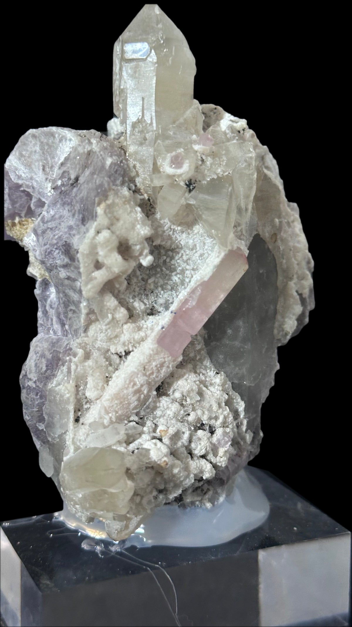 Pink Tourmaline on Lepidolite with Smoky Quartz – Afghanistan, view 8