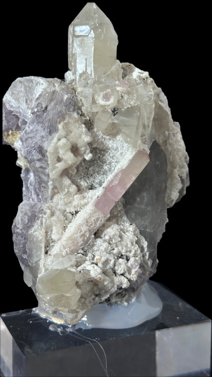 Pink Tourmaline on Lepidolite with Smoky Quartz – Afghanistan