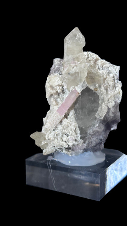Pink Tourmaline on Lepidolite with Smoky Quartz – Afghanistan