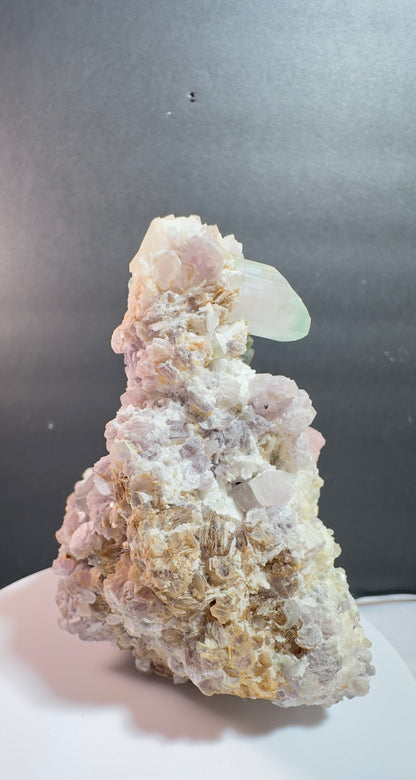Natural Cotton Candy Tourmaline Duck-Shaped Specimen with Terminated Quartz Crystal on Matrix