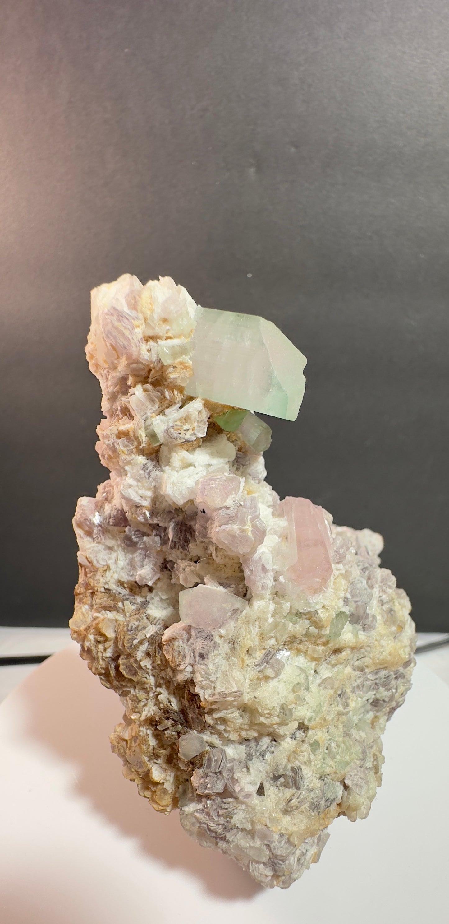 Natural Cotton Candy Tourmaline Duck-Shaped Specimen with Terminated Quartz Crystal on Matrix