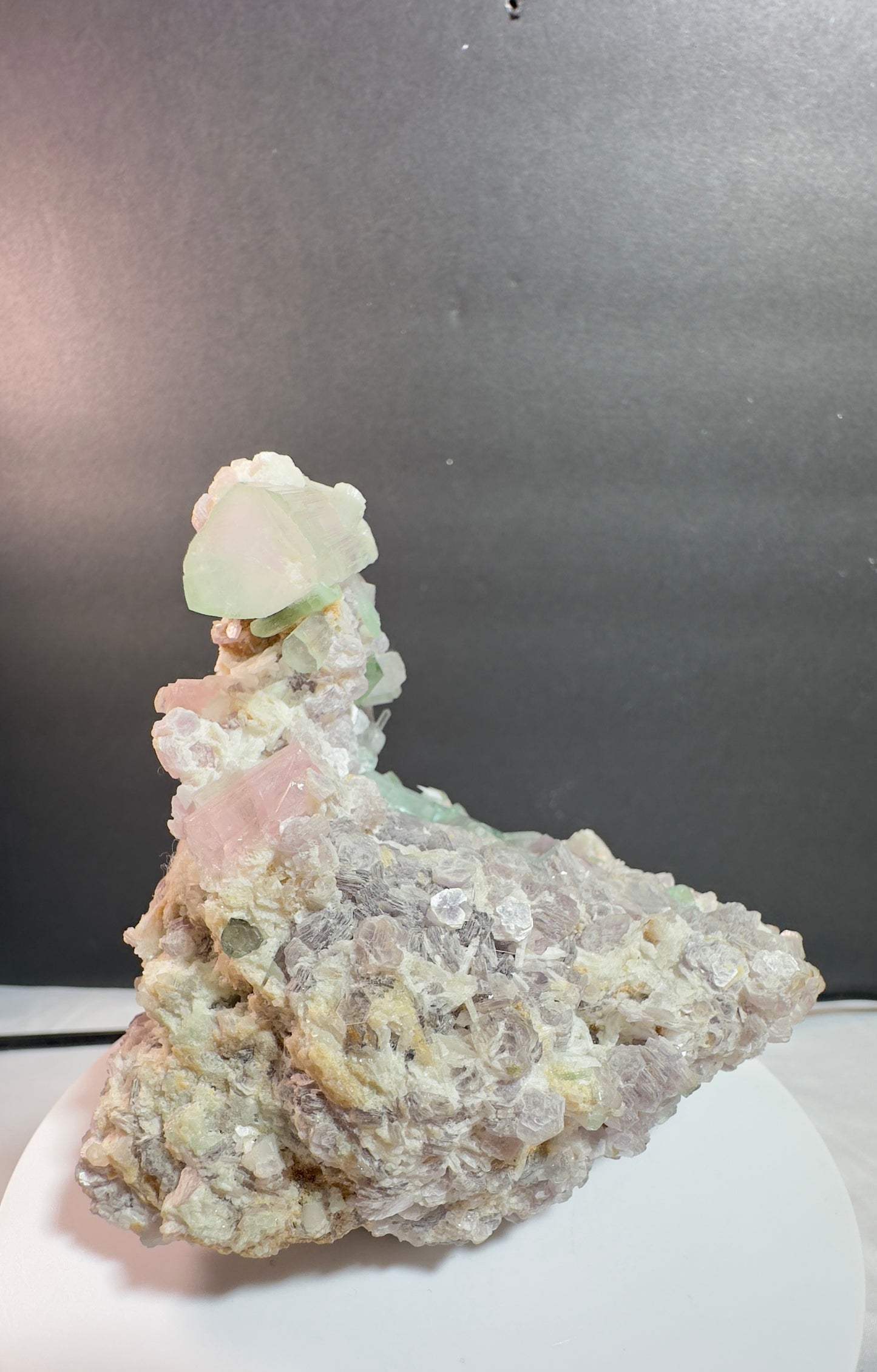 Natural Cotton Candy Tourmaline Duck-Shaped Specimen with Terminated Quartz Crystal on Matrix