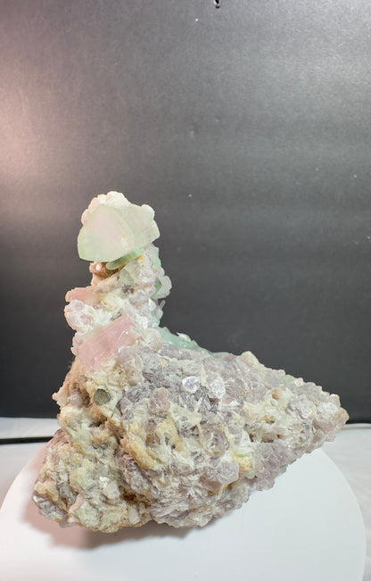 Natural Cotton Candy Tourmaline Duck-Shaped Specimen with Terminated Quartz Crystal on Matrix