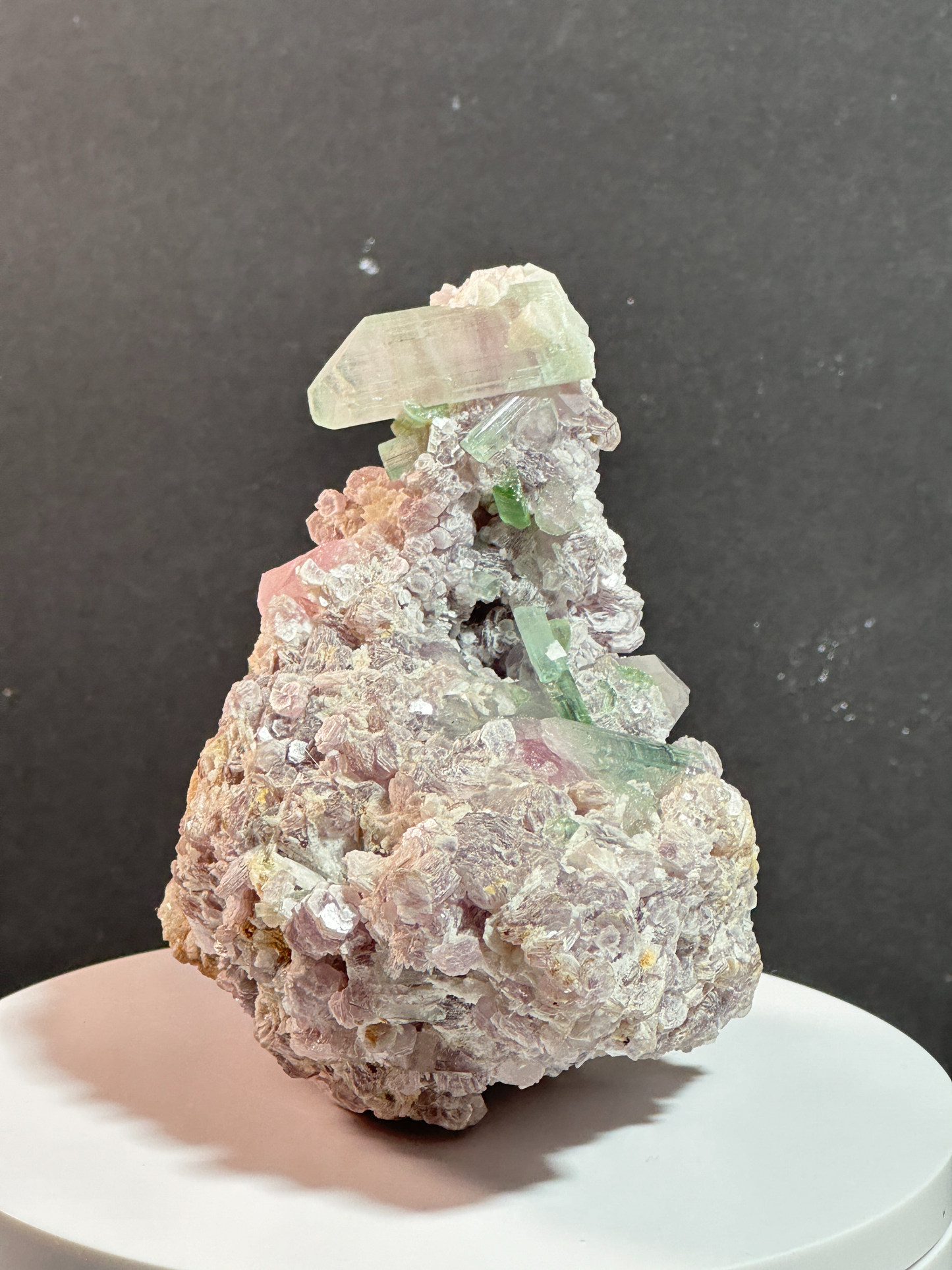 Natural Cotton Candy Tourmaline Duck-Shaped Specimen with Terminated Quartz Crystal on Matrix