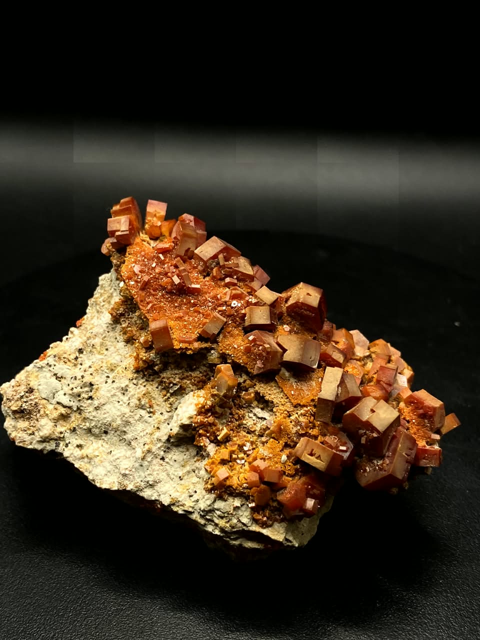 Vanadinite on Matrix from Morocco, Natural Red Orange Vanadinite Crystal