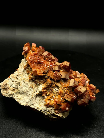 Vanadinite on Matrix from Morocco, Natural Red Orange Vanadinite Crystal