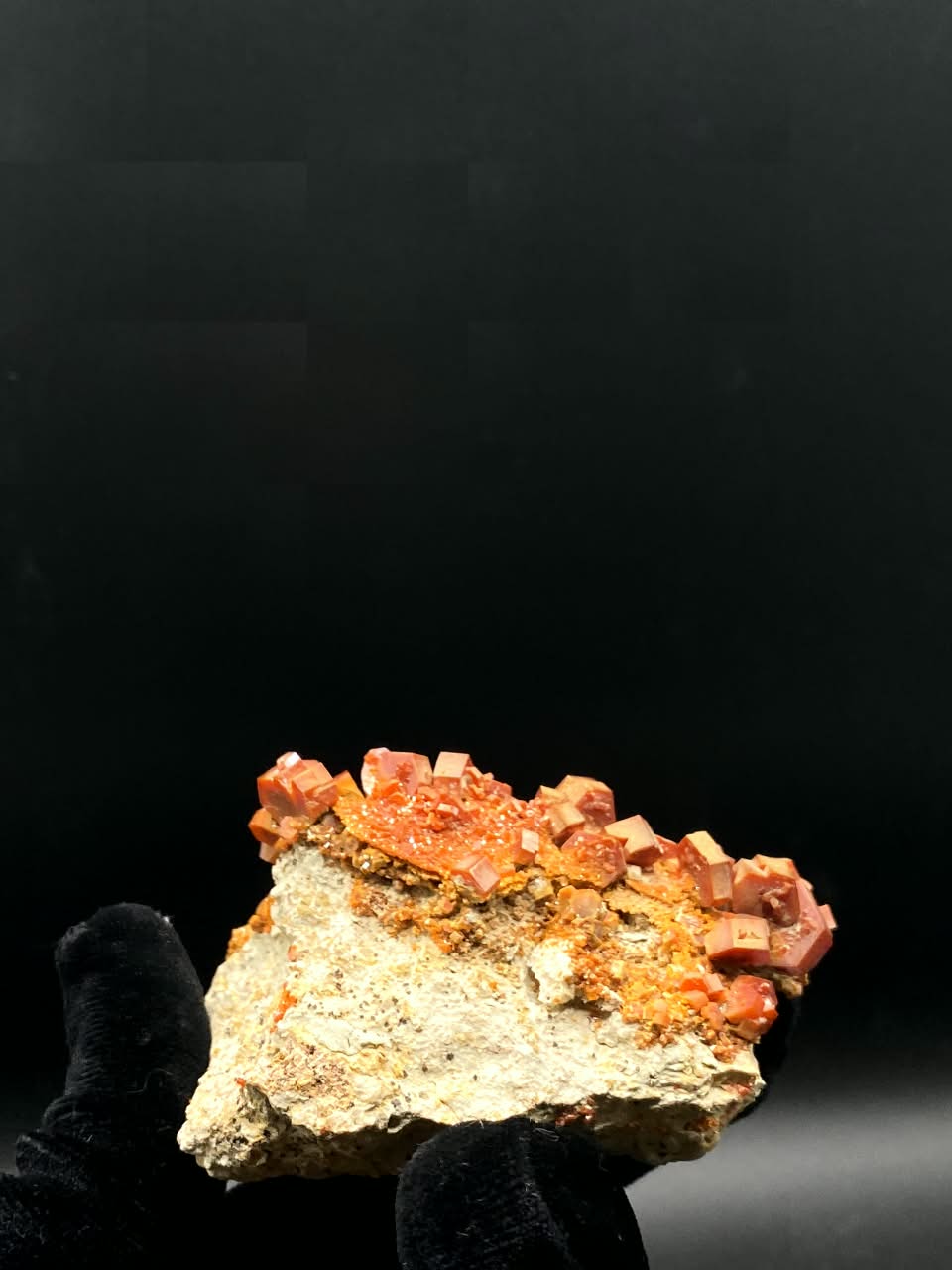 Vanadinite on Matrix from Morocco, Natural Red Orange Vanadinite Crystal