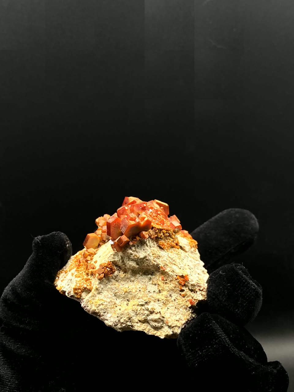 Vanadinite on Matrix from Morocco, Natural Red Orange Vanadinite Crystal