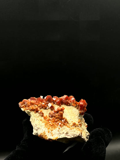Vanadinite on Matrix from Morocco, Natural Red Orange Vanadinite Crystal