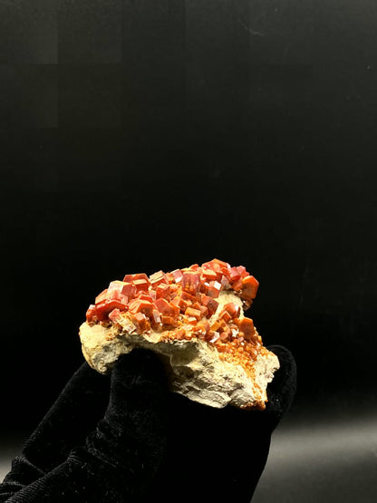 Vanadinite on Matrix from Morocco, Natural Red Orange Vanadinite Crystal