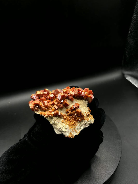 Vanadinite on Matrix from Morocco, Natural Red Orange Vanadinite Crystal