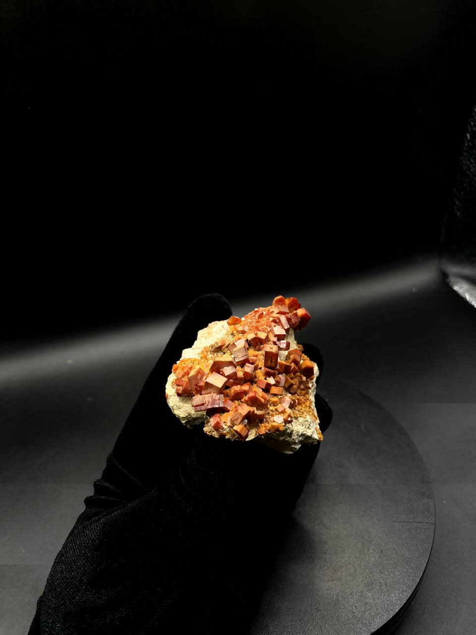 Vanadinite on Matrix from Morocco, Natural Red Orange Vanadinite Crystal
