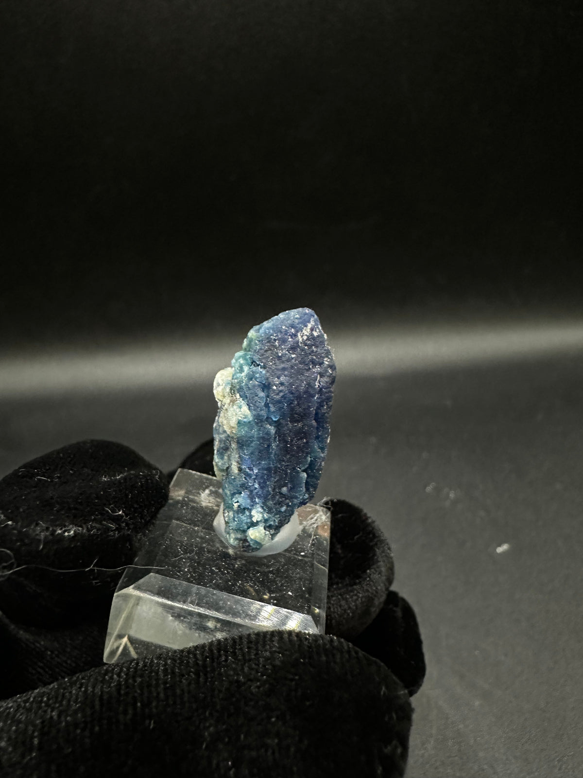 Fully terminated deep blue indigo Afghanite crystal from Sar-e-Sang, Afghanistan, reverse side