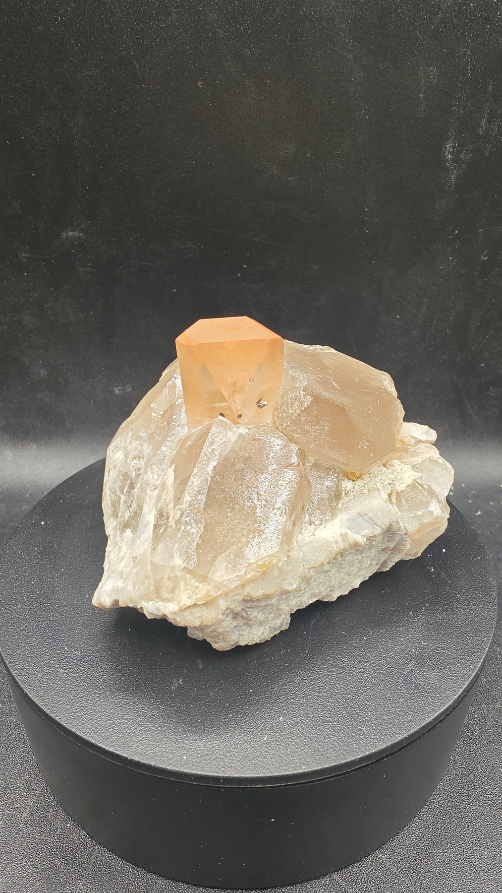 High-end collector bundle of imperial topaz with smoky quartz, aquamarine and rainbow kunzite, side view