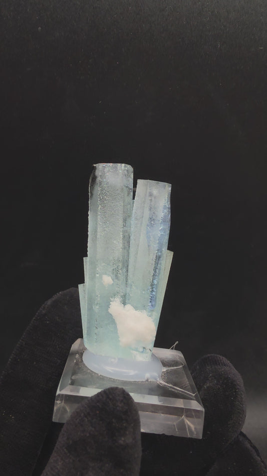 Natural Two-Tone Aquamarine Crystal Cluster with Black Tourmaline — Schorl on Aquamarine Fan Formation Collector Specimen