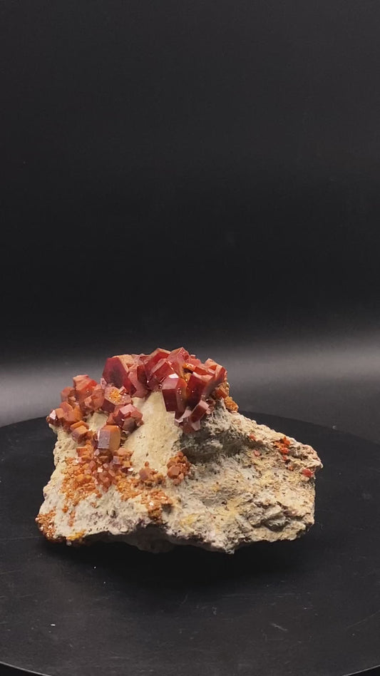 Vanadinite on Matrix from Morocco, Natural Red Orange Vanadinite Crystal, view 2
